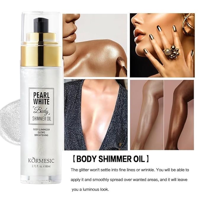 Shimmer Body Oil,Long Lasting Waterproof Face Brighten Glow Shiny Gold)