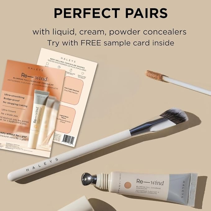 HALEYS Concealer Brush VEGAN+CRUELTY-FREE, Sustainable Wood, Vegan Bristles for Airbrushed Finish, For Creams,Liquids, Powder, Streak-free, Perfect Blending, Buffs, Smooths with Control, Special shape