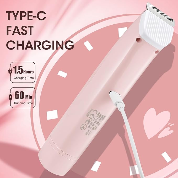 Lanumi 2 in 1 Electric Shaver Dual Head Bikini Trimmer Women IPX6 Wet Dry Pubic Hair Trimmer Rechargeable Body Facial Hair Remover for Face Lip Chin Underarm Legs (Pink)