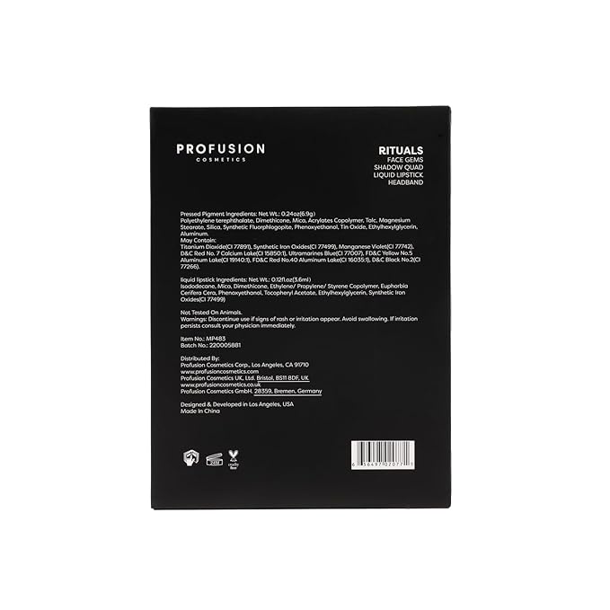 Profusion Cosmetics Rituals 4 PC Look Kit Includes Face Gems, Shadow and Glitter Quad, and Eyeshadow Brush, Along With Somber Matte Black Liquid Lipstick, Magical Beauty for Fairy Witches