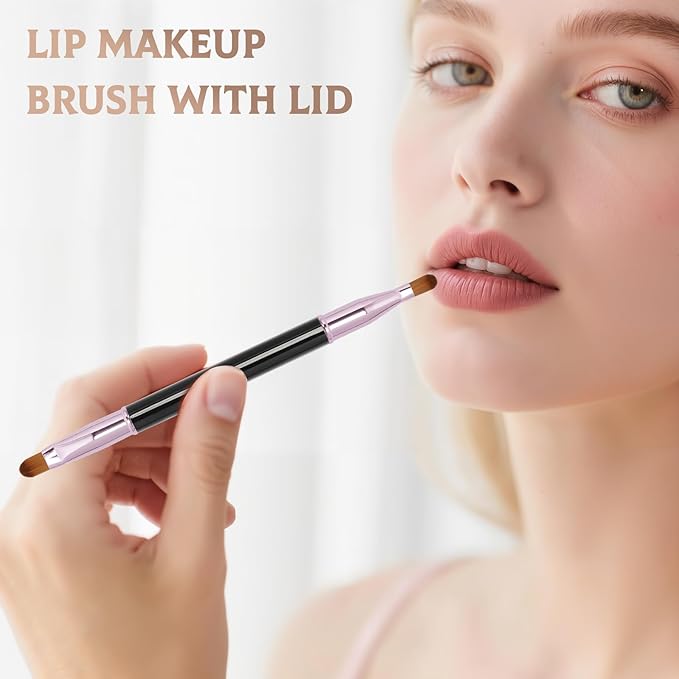 Unaone 2 Pack Lip Brush for Lipstick, Dual-Ended Lip Makeup Brush with Lid, Lipstick Brush for Lip Gloss