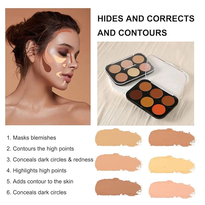 Corlo Contour Palette Concealer Correct, 6 Colors Cream Concealer Full Coverage Foundation Palette for Dark Circles Makeup (Deep)