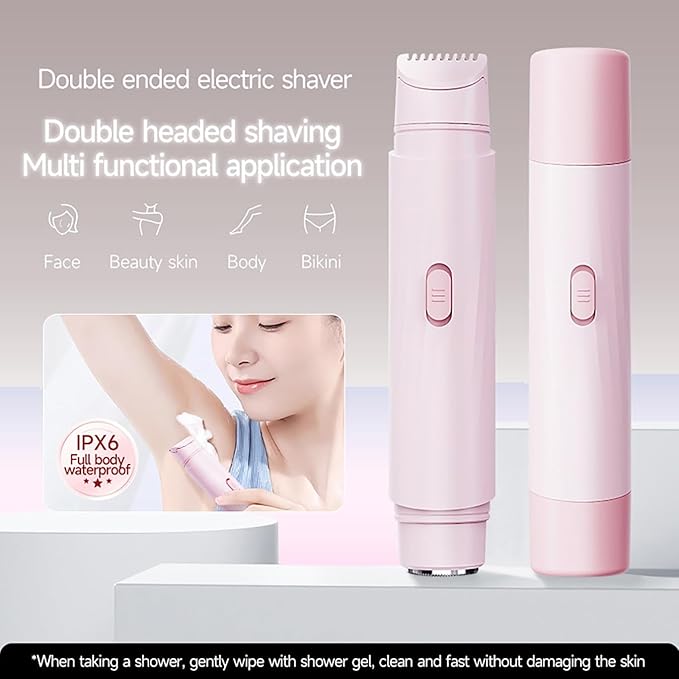 New Electric Bikini Trimmers for Women, Travel Razors, Glowhave Double Headed Shaver, Body Hair Trimmer, Rechargeable Painless Professional Shaver, Suitable for Underarms, Legs, Arms,Face (Pink)