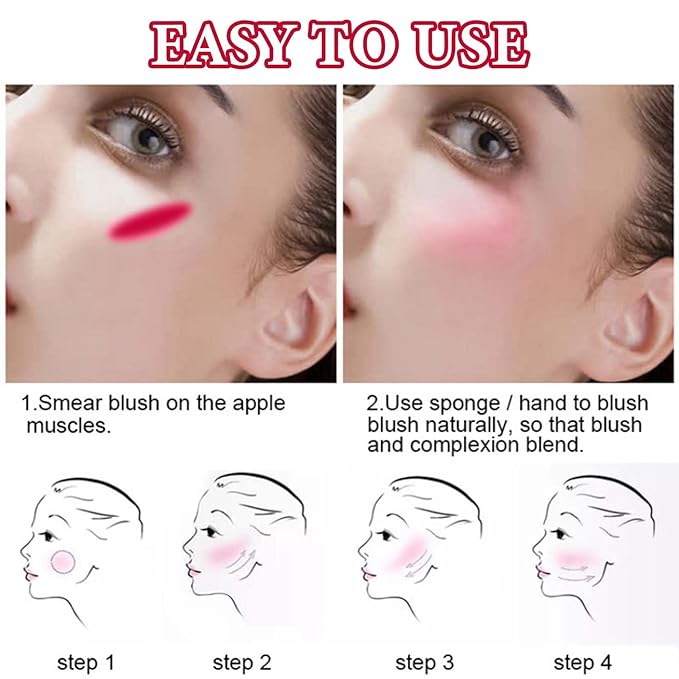 Cream Blush Stick,Blush Stick for Cheeks with Contour Brush,3-in-1 Long Lasting Waterproof Blush&Eye Shadow&Lip Gloss for All Skin Types(02 Rose Pink)