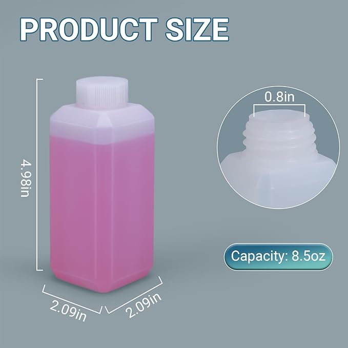 8oz/250ml Leak Proof Plastic Bottles with Caps for Liquids Sample, Reusable Small Bottles Containers for Travel, Camping and Hiking (Translucent, 10 Pcs)