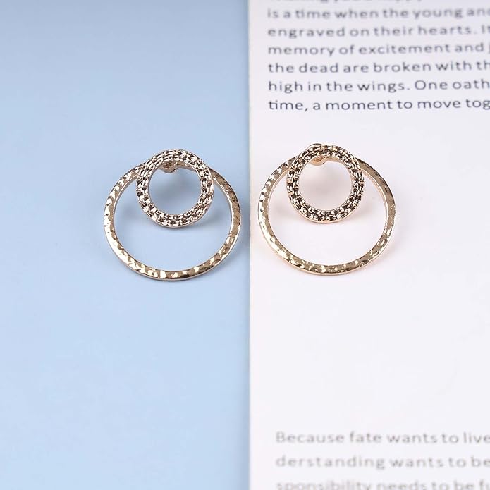 Vintage Crystal Circle Ear Jacket Earrings CZ Hollow Circle Hoop Earrings Gold Circle Earrings Minimalist Geometric Circle Stud Earrings Jewelry for Women