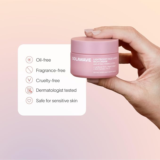 Solawave LightBoost Rich Cream for Face & Neck | Boosts Effects of Red Light Therapy | Daily Anti Aging & Skin Firming Moisturizer | Reduces Appearance of Fine Lines & Wrinkles, Increases Hydration