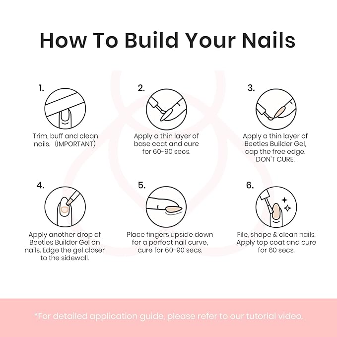 Beetles Pink Nude Builder Gel for Nails 7 in 1 Strengthener Gel for Nail Apex & Thickening Nail Extension DIY Salon at Home Beauty Gift Sets for Women Base Coat Top Coat Needed