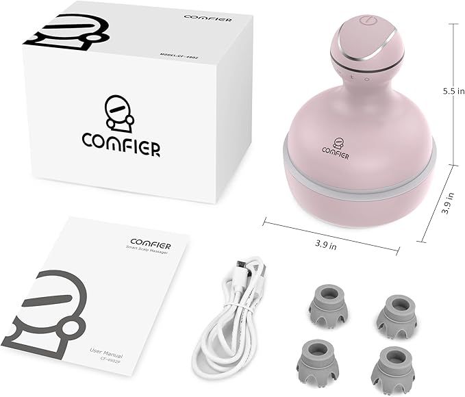 COMFIER Scalp Massager for Hair Growth, Waterproof & Full Body Kneading, 84 Massage Nodes, Handheld Head Scratcher, Cat Massager, Pink