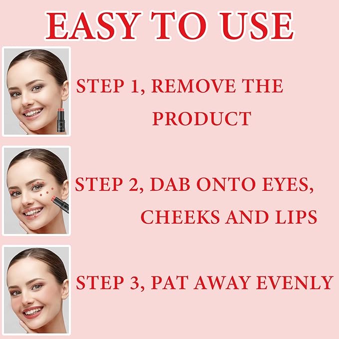 Cream Contour Blush Stick,Long Lasting Waterproof Blush Stick Women(Rose Red)