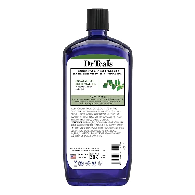 Dr Teal's Foaming Bath with Pure Epsom Salt, Relax & Relief with Eucalyptus & Spearmint, 34 fl oz (Pack of 2)