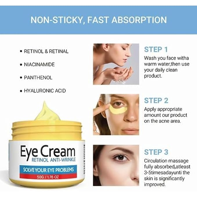 Retinol Eye Cream for Improving Dark Circles and Puffiness Under Eye Bags Under Eye Cream Reduce Aging Line Smoothing Wrinkles and Fine Lines Moisturizing Eye Cream Unisex 1.76OZ/50G