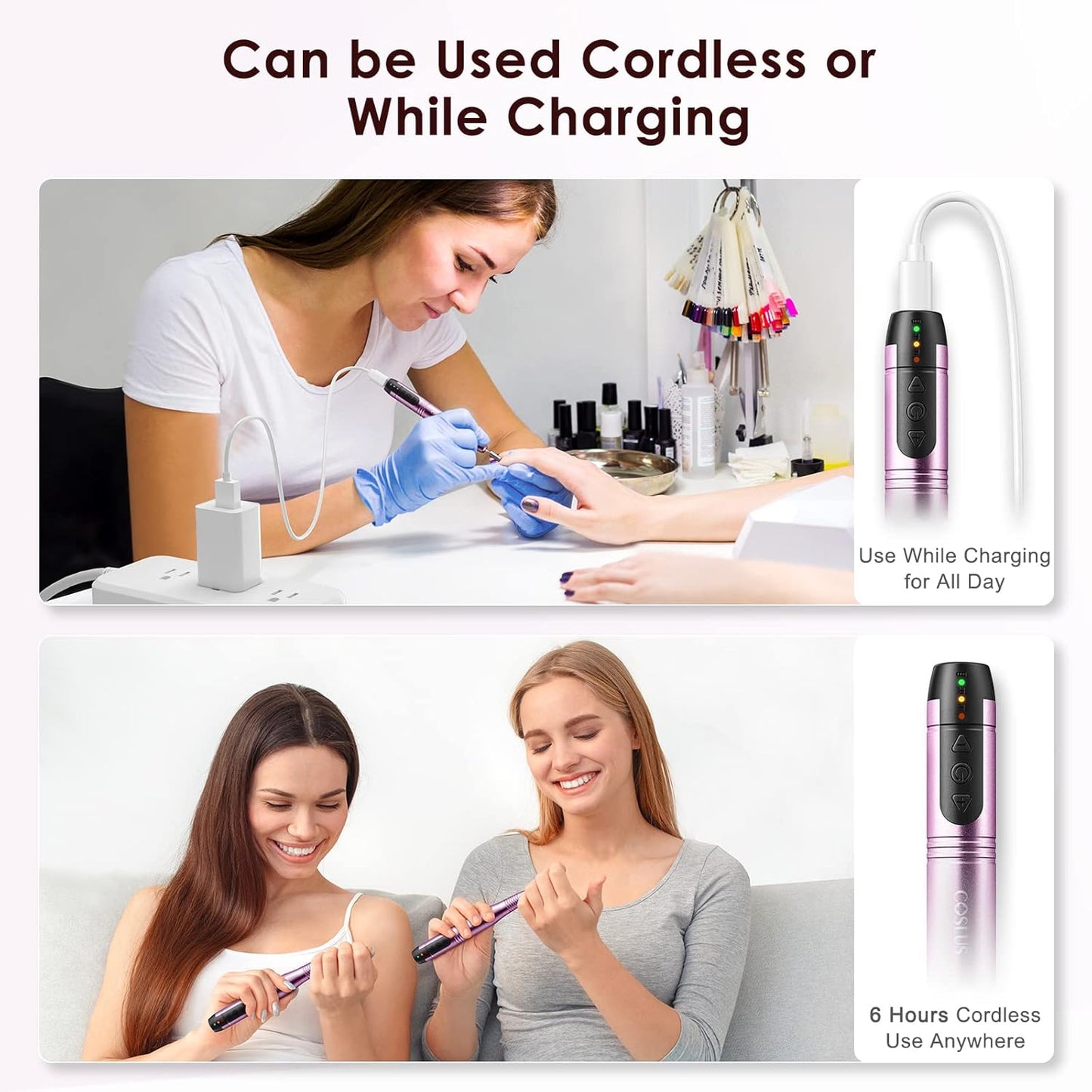 COSLUS Cordless Nail Drill Electric File: Professional for Acrylic Gel Dip Powder Nails Portable Nail Drill Machine Kit for Manicure Pedicure Nail Set with Everything Rechargeable Lightweight