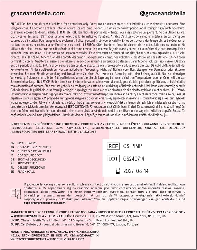 grace & stella Award Winning Pore Strip - Pimple Patches for Face - Hydrocolloid Acne Patches - Absorbs Zits, Reduces Redness - Cute Patches Dermatologist-Tested, Vegan (Multishape, 72 Count)