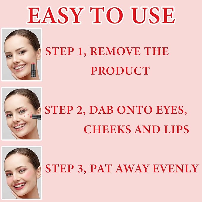 Cream Contour Blush Stick,Long Lasting Waterproof Blush Stick for Cheeks&Lips Multipurpose Face Highlighting Concealing Cream,Shimmer Contour Stick Makeup for Women(Pink)