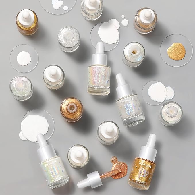FOCALLURE Starfall Glowing Liquid Highlighter, Shimmering Body Oil, Non-Sticky Shimmer Liquid Luminizer, Non-Greasy, Face & Body Glitter Makeup for Costumes, Cosplay, Rave Festival, FIRELY FOREST
