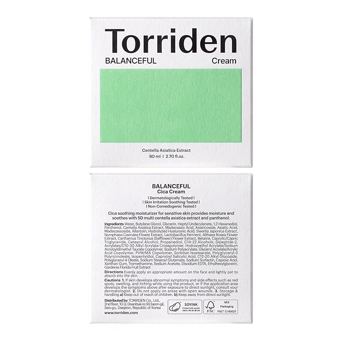 Torriden BALANCEFUL Cream 80ml (2.70 fl.oz.) | Soothing and Nourishing Moisturizer for Oily and Sensitive SKin | 5D CICA, Hydrolyzed Hyaluronic Acid, Panthenol