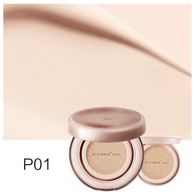 Moisture Air Cushion Cream Face Foundation Makeup, Lightweight, Full Dewy Coverage, Builable Glow, Finish Foundation with Hyaluronic acid, P01 Fair Pink For Dry Skin (Refill Included)