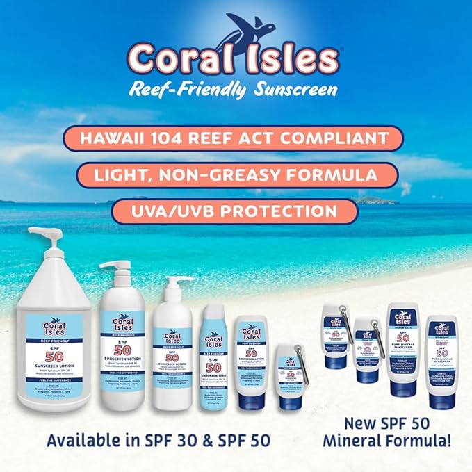 Reef Safe Sunscreen Spray SPF 50 - Broad Spectrum UVA/UVB Protection - Octinoxate & Oxybenzone Free - Hawaii Compliant - Non-Greasy, Fragrance Free - Water Resistant - 6 Fl Oz 3 pack