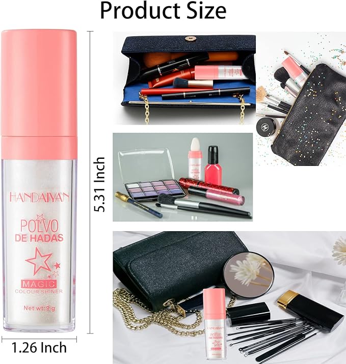 Polvo De Hadas - Body Glitter Highlighter Powder Fairy Stick for Makeup Shimmer and Shine High Gloss Blush Contour Powder Makeup - 3 Colors Sparkle Patting Powder For Hair Face Eyes Body