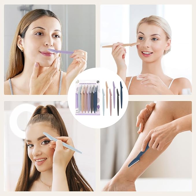 D 12 PCS Eyebrow Razor,Dermaplane Razor,Face Razors for Women,Dermaplaning Tool for Face,3 Colors Facial Hair Shavers with Precision Cover,Facial Hair Remover for Women,Eyebrow Trimmers for Men(Gray)