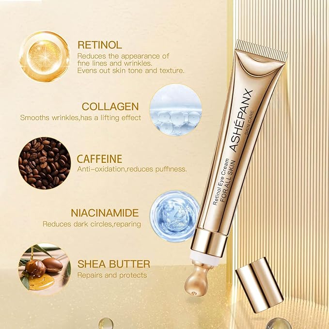 Retinol Eye Cream, Caffeine Eye Cream, Anti Aging Eye Cream for Dark Circles Puffiness Under Eye Bags and Wrinkles, Retinol Eye Cream with Caffeine and Collagen to Smooth Fine Lines and Hydrate Eye Area 20g