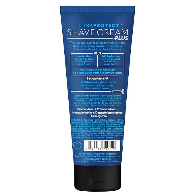 eos UltraProtect Men’s Shave Cream- Blue Surf, 24-Hour Hydration, Non-Foaming Formula, 7 fl oz