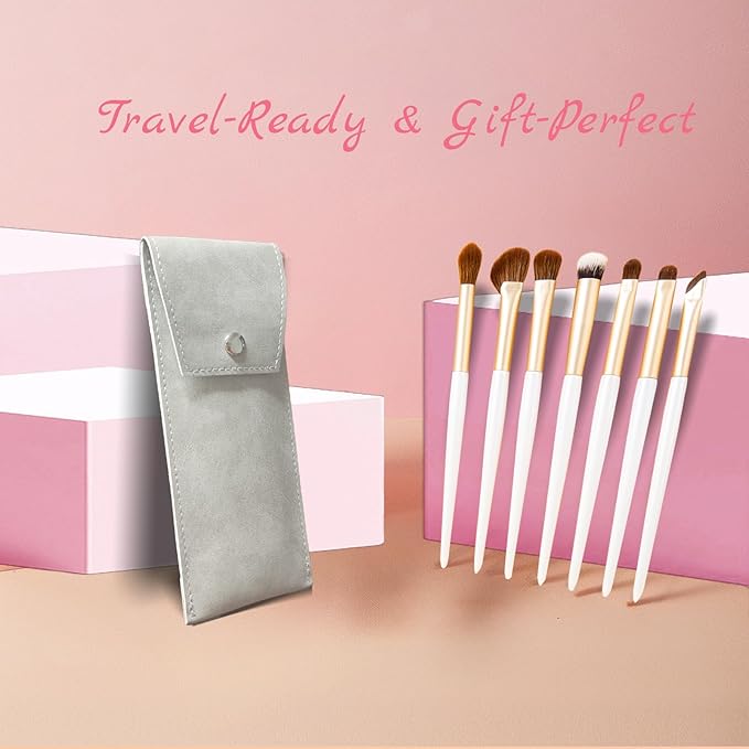 Eyeshadow Makeup Brushes Set with Case 7 PCS Soft Synthetic Hairs Eye Makeup Brushes for Blending Eyebrow Eyeliner Eyeshadow (White)