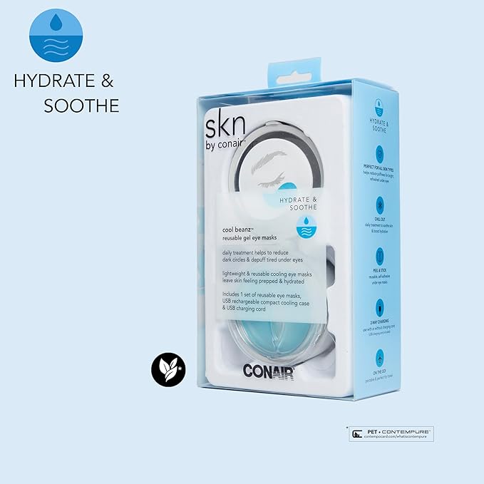 skn by conair Cool Beanz Reusable Under Eye Patches, Rechargeable Cooling Eye Mask to Reduce Dark Circles and Puffiness, and Refresh Tired Eyes