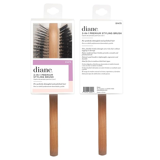 Diane 2-in-1 Premium Double-Sided Hair Brush, Detangling and Smoothing Hair Brush with Flexible Pins and Nylon-Reinforced Boar Bristles for Wet or Dry Hair, Ideal for Fine to Medium Hair Types