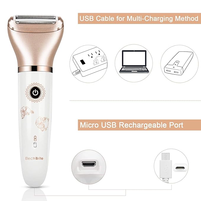 Electric Razor for Women - Painless 2-in-1 Women Shaver Hair Remover for Face, Legs and Underarm, Portable Waterproof Bikini Trimmer Wet and Dry Cordless Lady Hair Removal - Micro USB Recharge