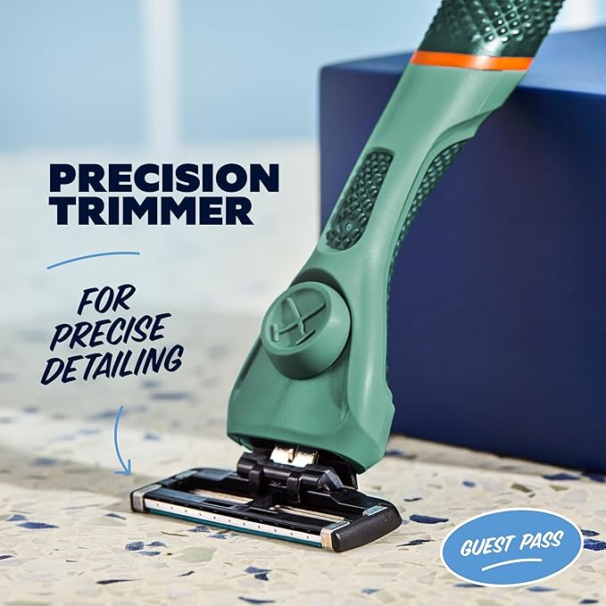 Dollar Shave Club | The Guest Pass Shave Set | 2 Extra Close Refill Cartridges, 1 Handle (Green), 1 Razor Cover