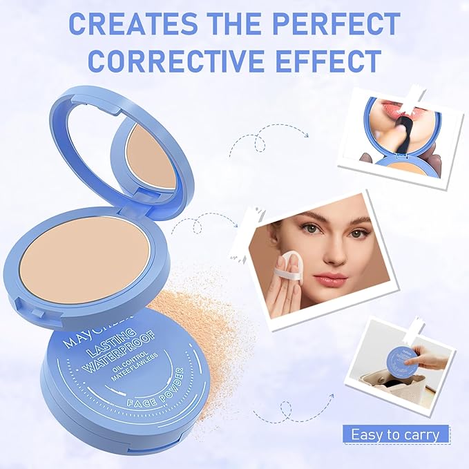 Maycheer Face Powder - Maycheer Lasting Waterproof Pressed Powder Compact, Oil Absorbing Pressed Powders Compact for Face, Available in 3 Different Shades (03# DARK COMPLEXION, One size)