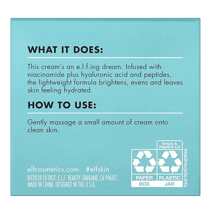 e.l.f. SKIN Holy Hydration! Face Cream, Fragrance Free, Smooth, Non-Greasy, Lightweight, Nourishing, Moisturises, Softens, Absorbs Quickly, Suitable For All Skin Types