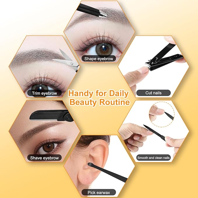 Yougai Tweezers Set,9 Pcs Professional Stainless Steel Eyeberow Tweezer Kit for Women and Men, Great Precision Tweezers No Gaps with Leather Travel Case