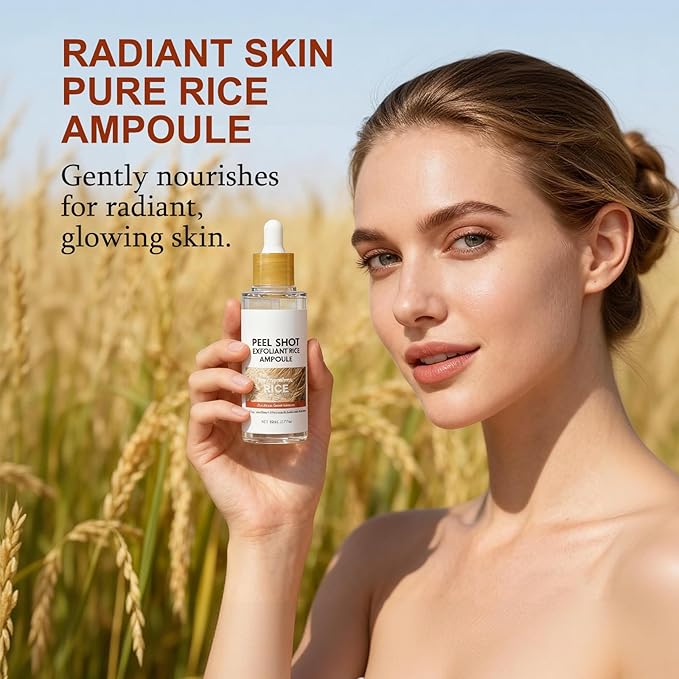 Peel Shot Glow White Rice Peeling Ampoule, White Rice Exfoliant for Face, Rice Peel Shot Minimizes Pores, Deeply Hydrating & Soothing, Gentle Scrub for All Skin Types, 80ml/2.7fl oz
