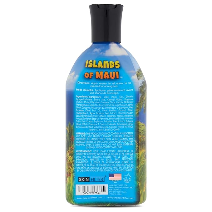 Islands of Maui Tanning Lotion – 10,000X Tanning with Anti-Orange Technology – Tanning Lotion with Cocoa, Coconut Oil, Shea Butter – Indoor Tanning Lotion with Tattoo Protection