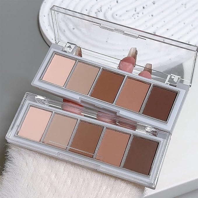 5 Colors Matte Eyeshadow Makeup Palette, 5 Natural Nude Brown Light Brown Cool-Toned Eyeshadow, Looks for Brown Eyes Women Finish Long Wearing Waterproof Professional Eye Makeup 02#