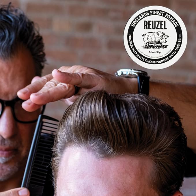 REUZEL Concrete Matte Pomade, Strong All Day Hold, Water Soluble Styling, No Shine and Flake Free, Easy To Wash Out, For All Hairstyles, 12 oz