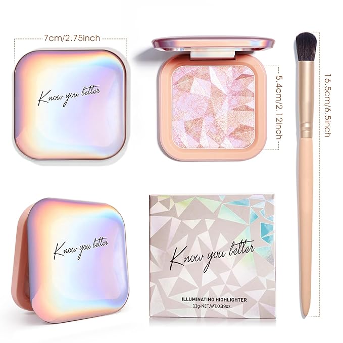 Highlighter Makeup Palette Shimmer Contour Palette Powder for Brighten Face Contour Gold Cheek Highlight Makeup, Long Lasting Highlighter Powder with Mirror for Illuminator Makeup (PINK GOLD)