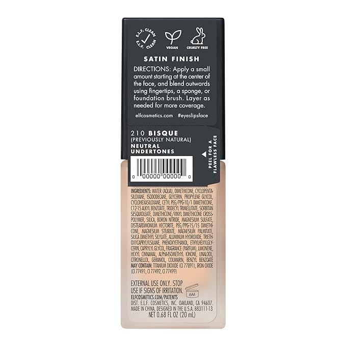 e.l.f. Flawless Finish Foundation, Improves Uneven Skin Tone, Lightweight, Medium Coverage & Semi-Matte, Vegan & Cruelty-Free, Bisque, 0.68 Fl Oz