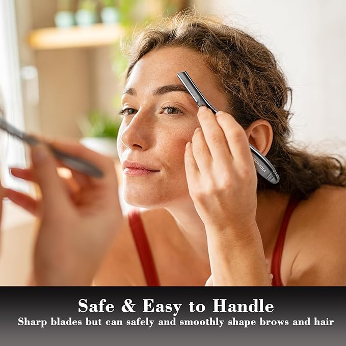 Dermaplane Razor for Women Face with 6 Refill Blades, Dermaplaning Tool Face Razors for Removes Facial Hair, Peach Fuzz, Reusable Metal Handle Eyebrow Razor (Black)