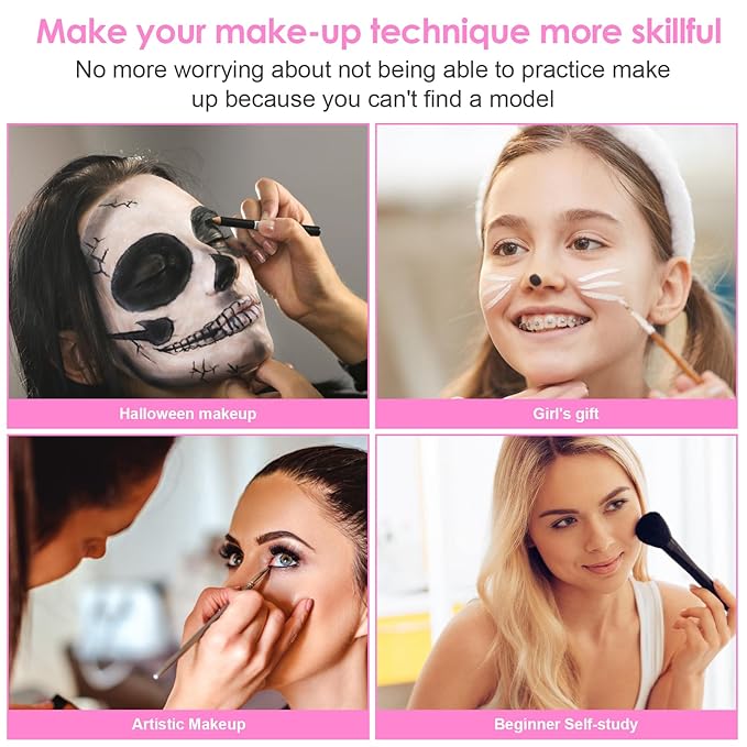 3D Makeup Practice Kit,Reusable Silicone Makeup Practice Face Board/Makeup Mannequin Face,with Makeup Brushes Set&Eyebrow Pencils&Eyelashes&a Makeup Bag&makeup remover towel&Eyeshadow&Lipstick