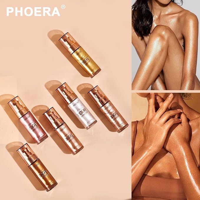 PHOERA Body Luminizer Highlighter, Waterproof Moisturizing and Glow For Face & Body, Face Body Glow Illuminator (105 Diamond Platinum)