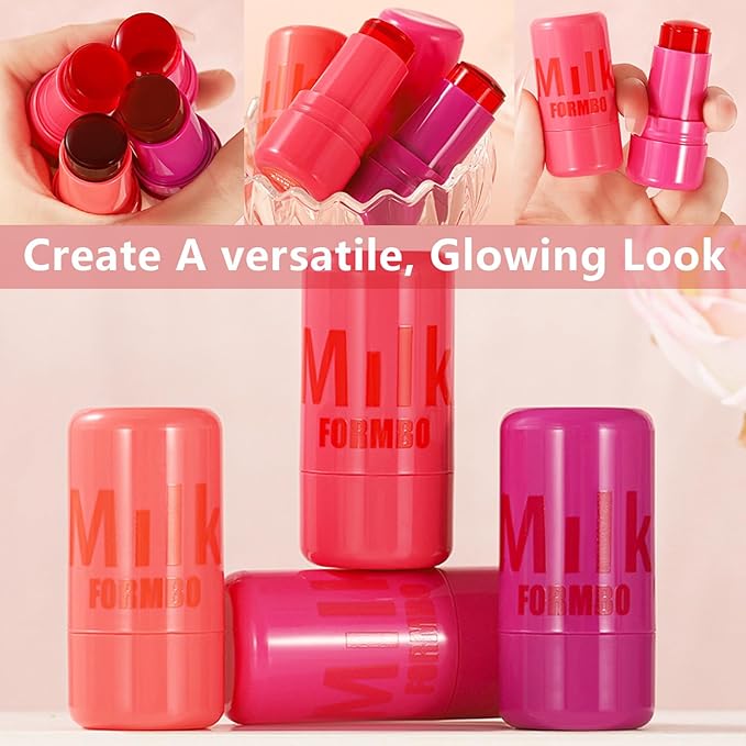 2 Pcs Milk Jelly Blush,Jelly Tint Blush Stick Sheer Lip & Cheek Stain Milk Cooling Water Jelly Tint Long Lasting Face Blushes, Lip Gloss Cheek Solid Moisturizer Stick (03#+04#)