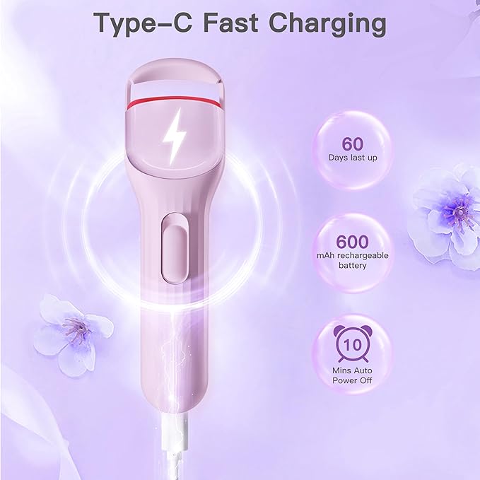 Heated Eyelash Curler Professional - Eye Lashes Curler with Innovative Heating Silicone, Electric Eyelashes Curler with 600mAh Rechargeable Battery EC4001 (Voilet)
