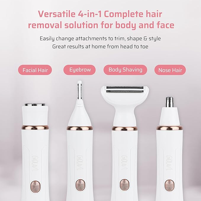 4-in-1 Facial Hair Removal for Women, Electric Painless Shaver, USB Rechargeable, Lip Chin Cheek Trimmer
