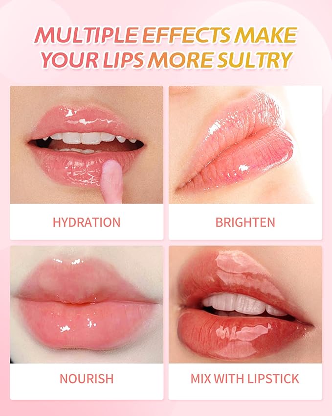 3Pcs Hydrating Lip Oil Set,Non-sticky Lip Oils Gloss Lip Balm Lip Care,Deeply Nourishing and Repairing Prevents Lips Chapped and Lighten Lip Lines(Honey,Peach,Strawberry)
