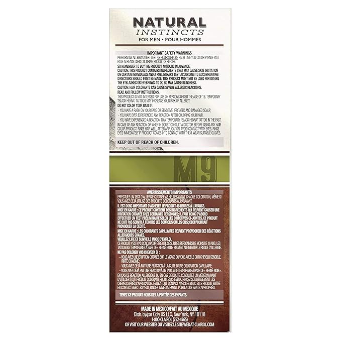 Clairol Natural Instincts Semi-Permanent Hair Dye for Men, M9 Light Brown Hair Color, Pack of 3