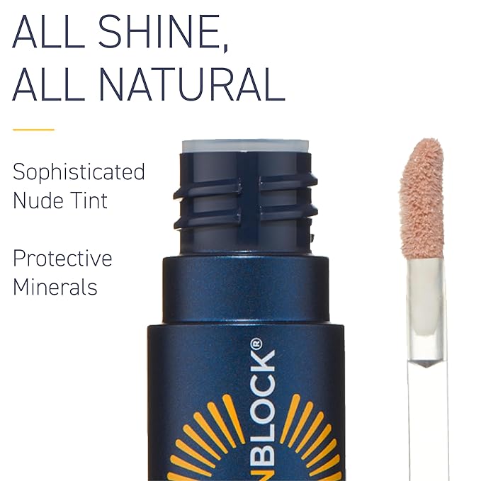 Brush On Block Sun Shine Protective Lip Oil SPF 30, Mineral Protection from UVA/UVB & Blue Light, Hydrating, Cruelty-Free, Gluten-Free, & Vegan, Nude